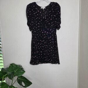 LoveShackFancy Floral Mini Cora Dress Puff‎ Sleeve Silk Black Pink Size Small